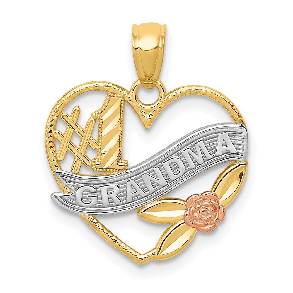 14K Two-tone Pendant with White Rhodium #1 Grandma Heart