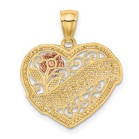 14K Two-tone Pendant with White Rhodium Grandma Heart with Rose view 3