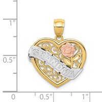 14K Two-tone Pendant with White Rhodium Grandma Heart with Rose view 4