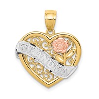14K Two-tone Pendant with White Rhodium Grandma Heart with Rose view 1