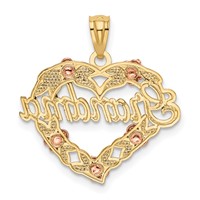 14K Two-tone Pendant with White Rhodium Grandma Heart with Flowers view 3