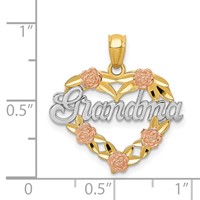 14K Two-tone Pendant with White Rhodium Grandma Heart with Flowers view 4