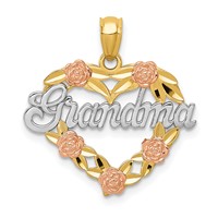 14K Two-tone Pendant with White Rhodium Grandma Heart with Flowers view 1