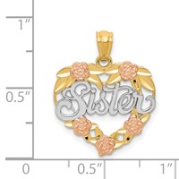 14K Two-tone Pendant with White Rhodium Sister Heart view 4