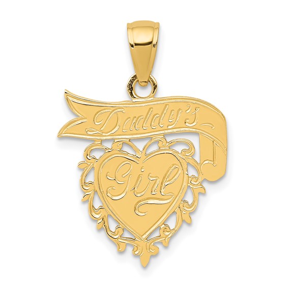 14k DADDYS GIRL Heart with Banner Pendant