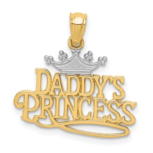 14k and White Rhodium DADDYS PRINCESS with Crown Pendant