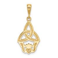 14K and White Rhodium Diamond-cut Claddagh Trinity Knot Pendant view 3