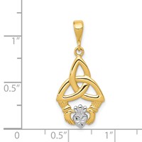 14K and White Rhodium Diamond-cut Claddagh Trinity Knot Pendant view 4