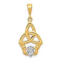 14K and White Rhodium Diamond-cut Claddagh Trinity Knot Pendant view 1