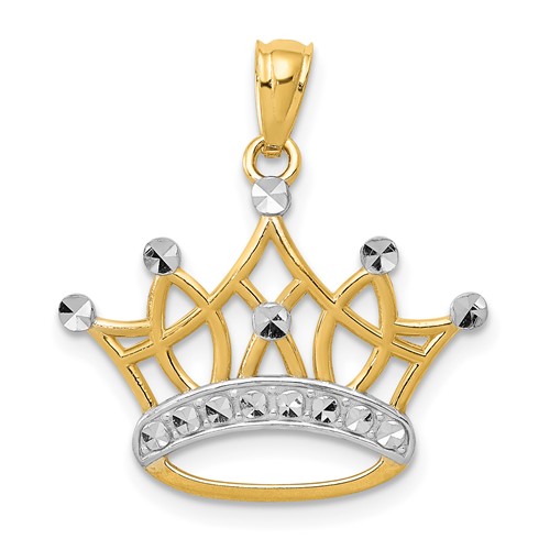 14K and White Rhodium Crown Pendant