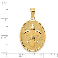 14K Yellow Gold Fleur-De-Lis on Oval Disk Pendant view 4