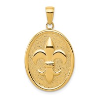 14K Yellow Gold Fleur-De-Lis on Oval Disk Pendant view 1