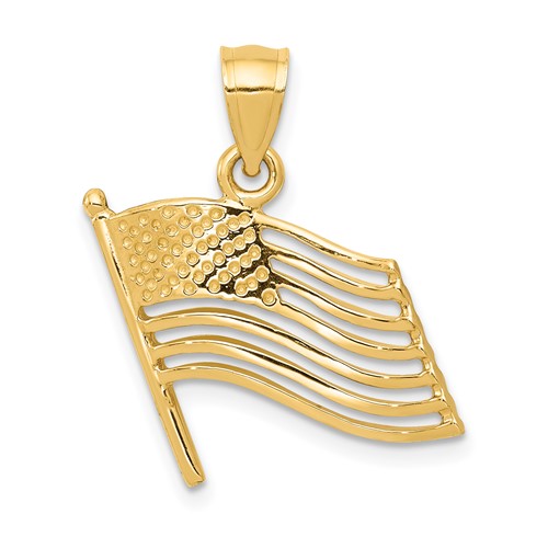 14K Yellow Gold Cut-out American Flag Pendant