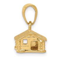 14K Yellow Gold 3-D Log Cabin Pendant view 2