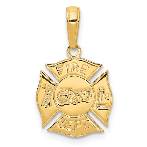 14K Yellow Gold Fire Dept Shield Pendant