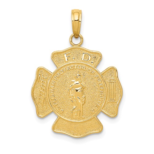 14K Yellow Gold Fire Department FD St. Florian Badge Pendant