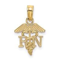 14K Yellow Gold RN Registered Nurse Caduceus Charm view 1