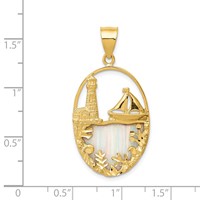 14K Lab Created Opal Lighthouse and Sailboat Pendant view 4