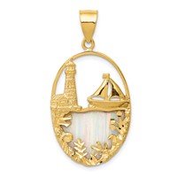 14K Lab Created Opal Lighthouse and Sailboat Pendant view 1