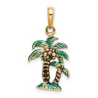 14K Yellow Gold 3-D Enameled Palm Trees Pendant view 3