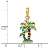 14K Yellow Gold 3-D Enameled Palm Trees Pendant view 4
