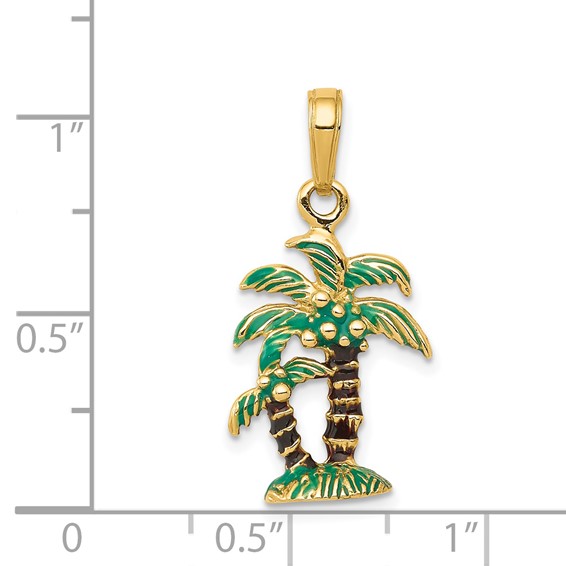 14k 3-D Enameled Palm Trees Pendant