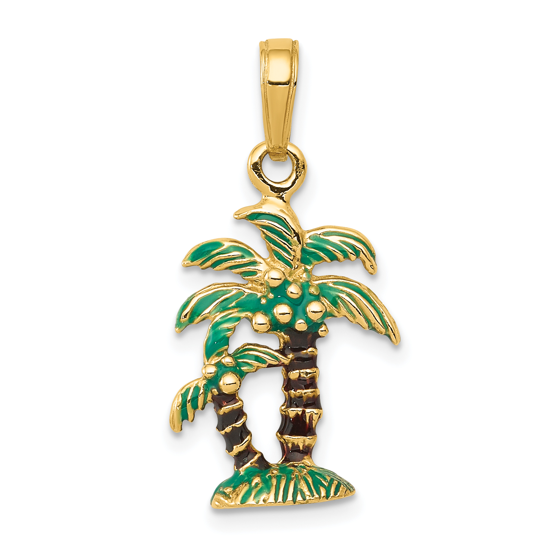 14k 3D Enameled Palm Trees Pendant (K2890)