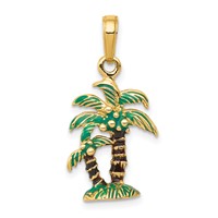 14K Yellow Gold 3-D Enameled Palm Trees Pendant view 1