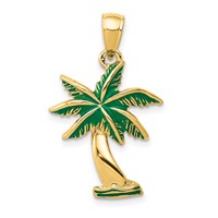 14K Yellow Gold Enameled Palm Tree Pendant view 1