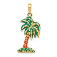14K Yellow Gold Enameled Palm Tree Pendant view 1