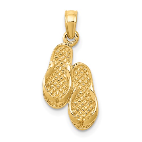 14K Yellow Gold 3-D Flip Flops Pendant
