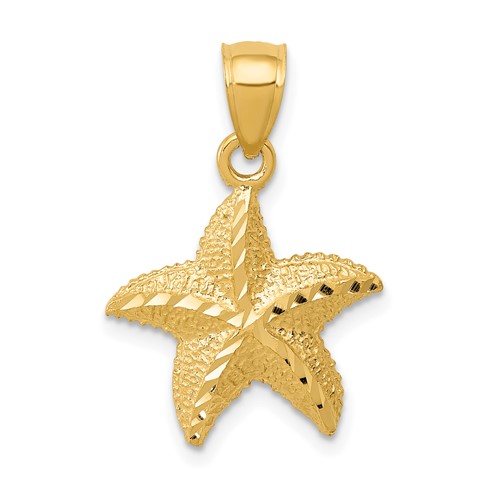 14K Yellow Gold Diamond-cut Starfish Pendant