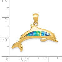 14K Yellow Gold Lab Created Opal Dolphin Pendant view 4