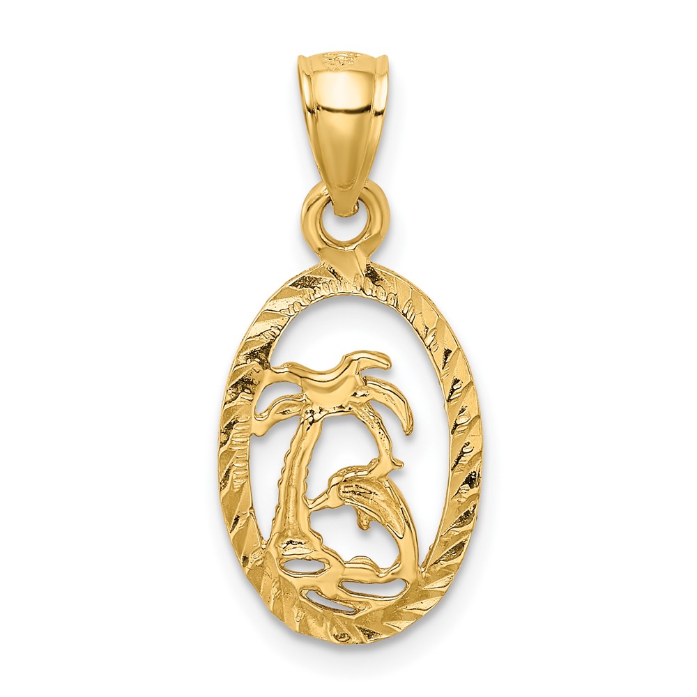 14K Dolphin and Palm Tree Pendant (K3017)