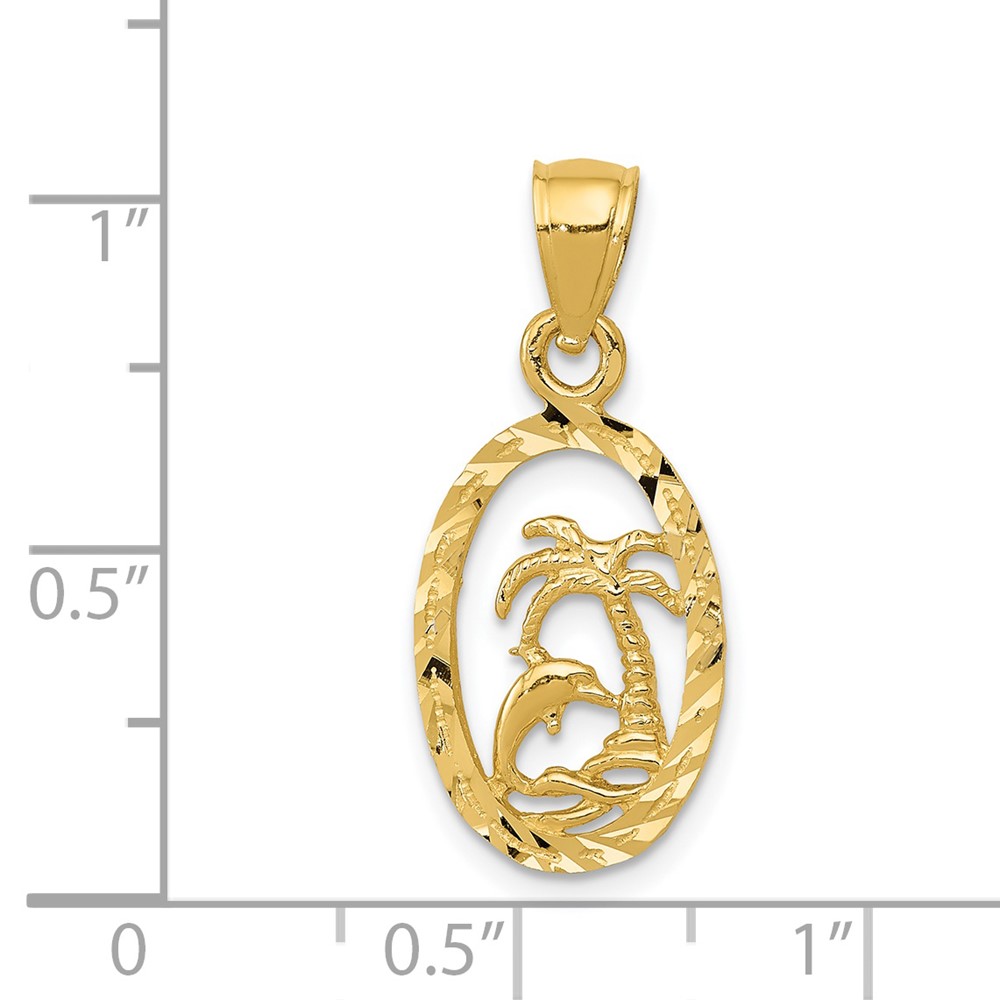 14K Dolphin and Palm Tree Pendant (K3017)