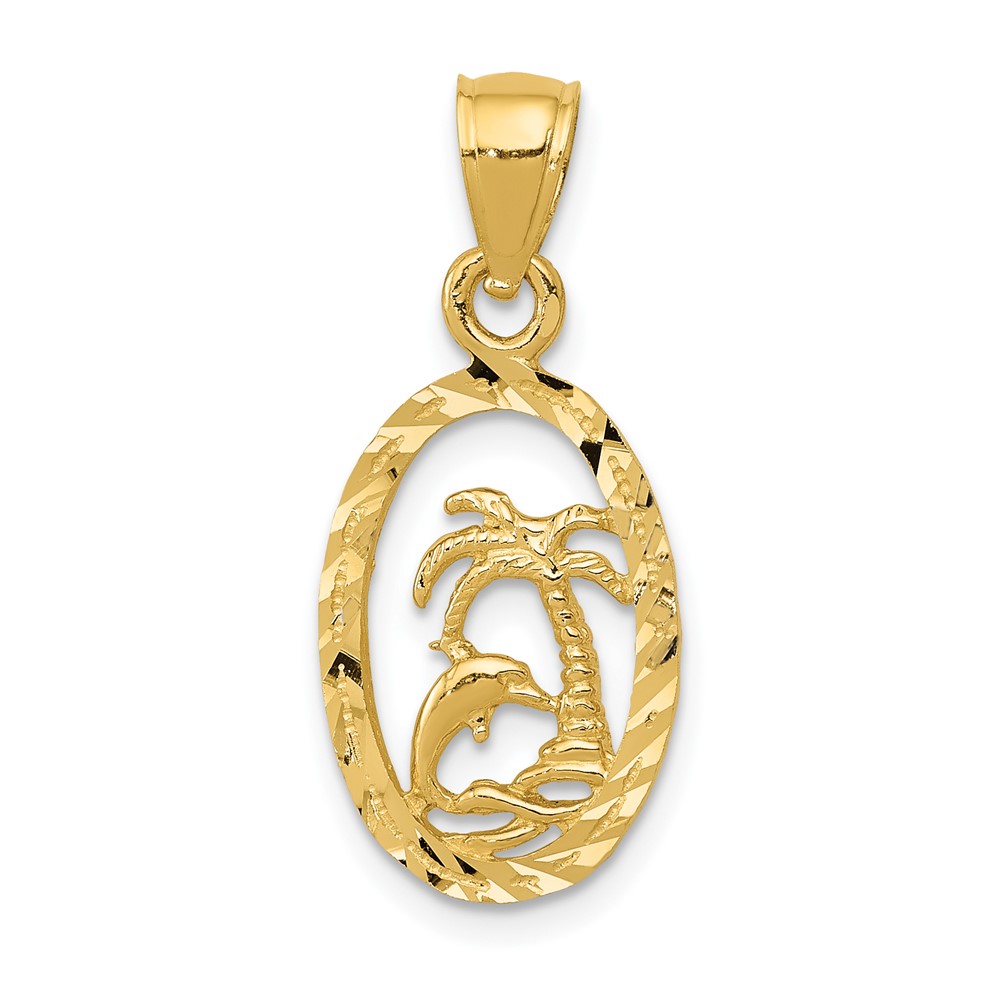 14K Dolphin and Palm Tree Pendant (K3017)