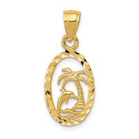 14K Yellow Gold Dolphin and Palm Tree Pendant view 1