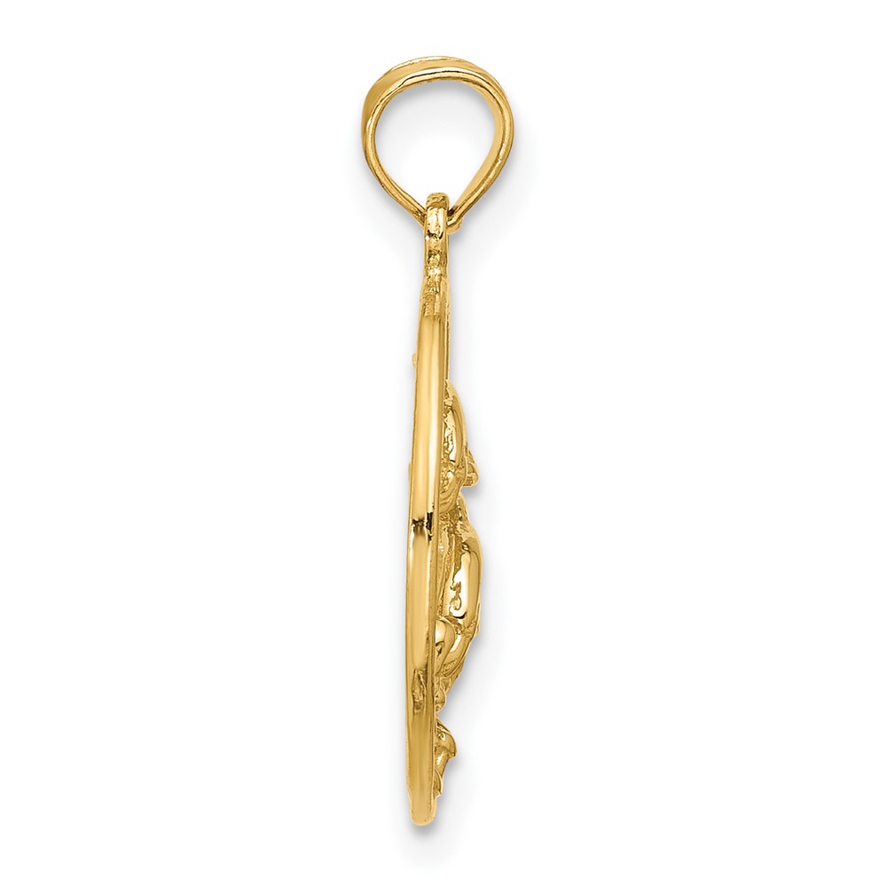 14k Double Dolphin Circle Pendant (K3018)