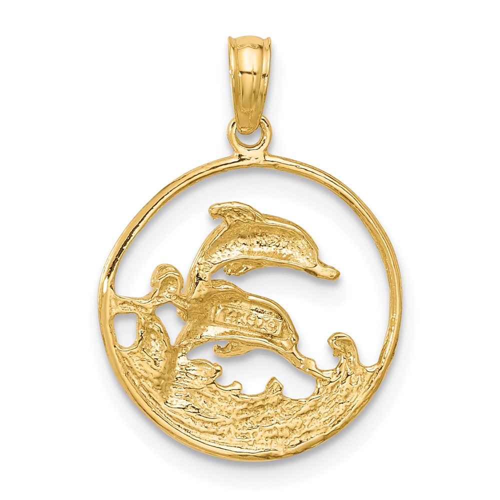 14k Double Dolphin Circle Pendant (K3018)