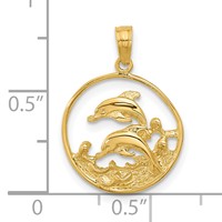 14K Yellow Gold Double Dolphin Circle Pendant view 4