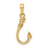 14K Yellow Gold 3-D Fish Hook Pendant view 3