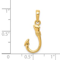 14K Yellow Gold 3-D Fish Hook Pendant view 4