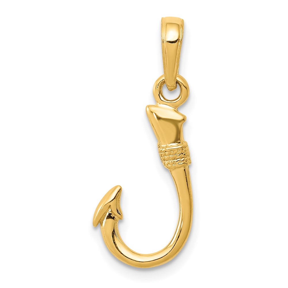 14K Yellow Gold 3-D Fish Hook Pendant