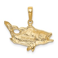 14K Yellow Gold Open Mouthed Bass Fish Pendant view 3