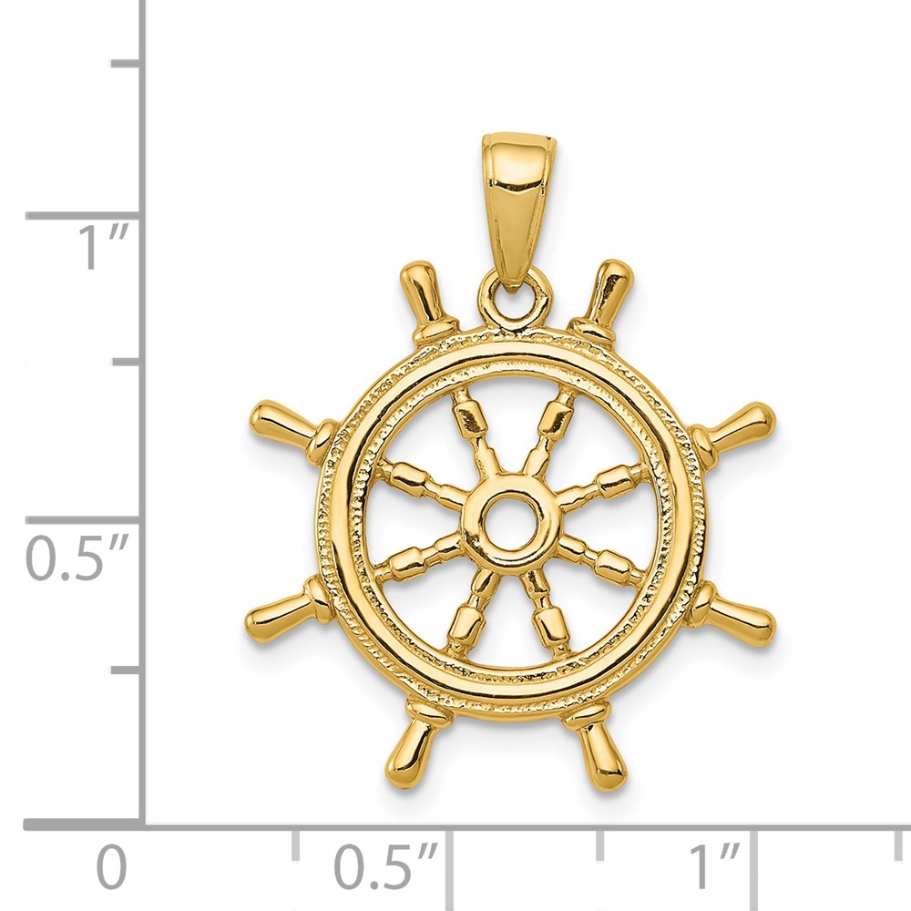 14K  3D Ships Wheel Pendant (K3071)