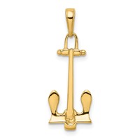 14K Yellow Gold 3-D Navy T-Bar Anchor Pendant view 3