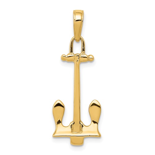 14K Yellow Gold 3-D Navy T-Bar Anchor Pendant
