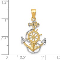 14K and White Rhodium Anchor Pendant with Rope and Ships Wheel view 4