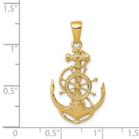 14K Yellow Gold Medium Anchor Pendant with Rope and Ships Wheel view 4