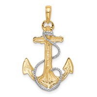 14K and White Rhodium Anchor with Rope Pendant view 3
